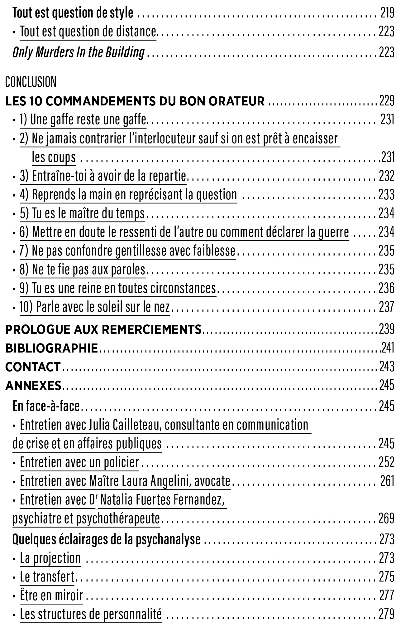 Sommaire — Les 10 commandements du bon orateur, Bibliographie, Annexes